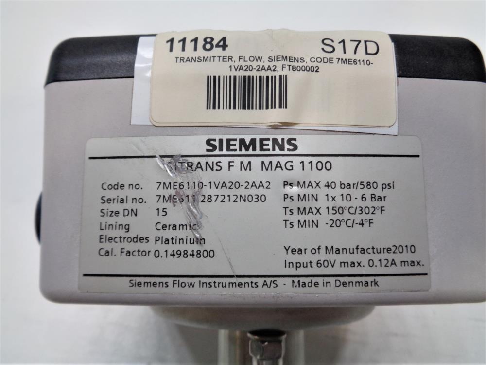 Siemens Sitrans F M MAG 1100 Electromagnetic Flow Sensor 7ME611-1VA20-2AA2